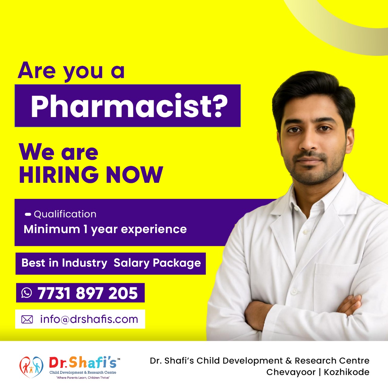 Dr. Shafis Child Development & Research Centre Facebook ad: Pharmacist job vacancy in calicut