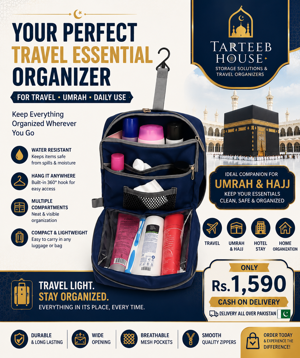Tarteeb House Facebook ad: Travel Organized. Stress Less.