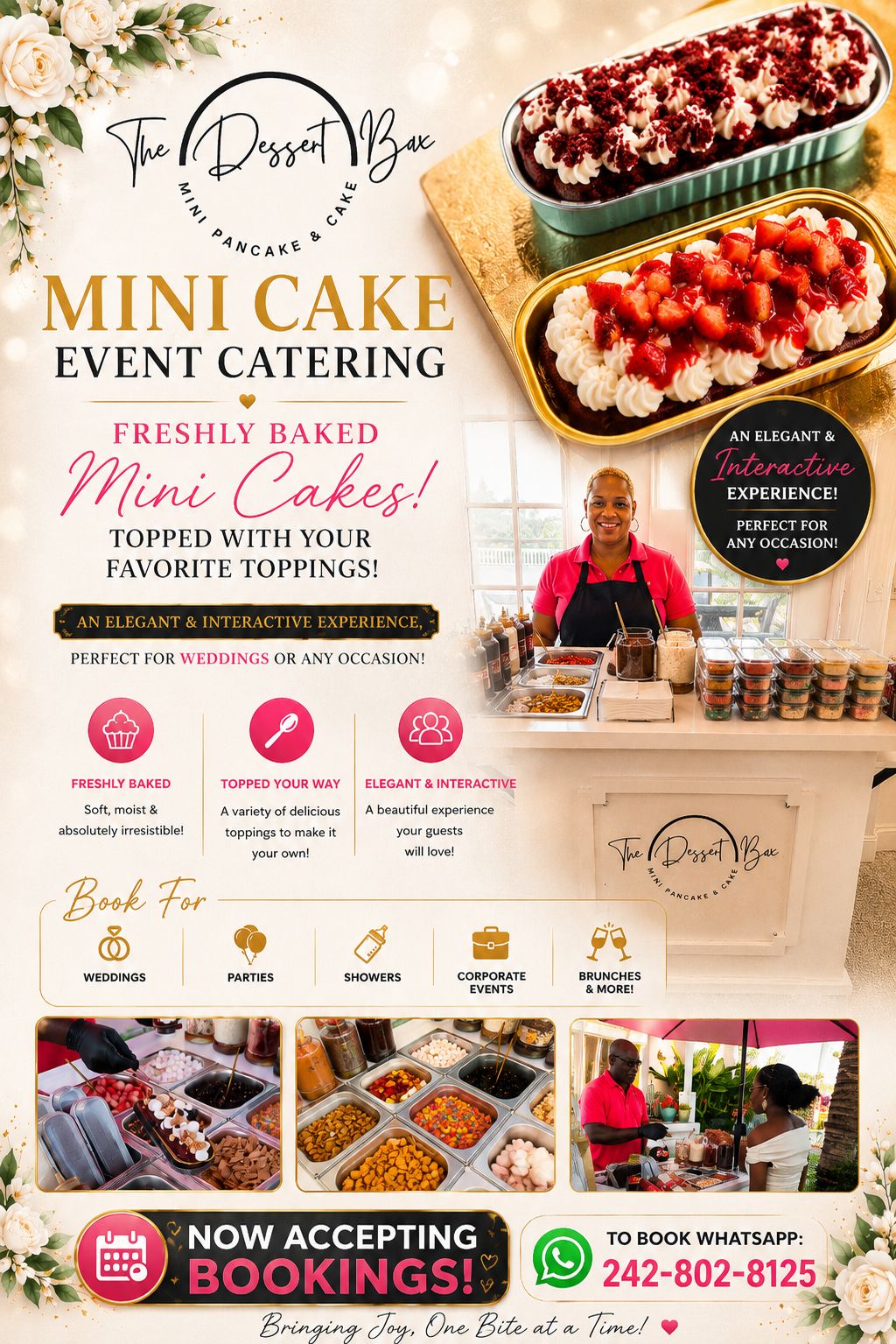 The Dessert Box Mini Pancake & Cake Facebook ad: Freshly Baked. Elegantly Served.