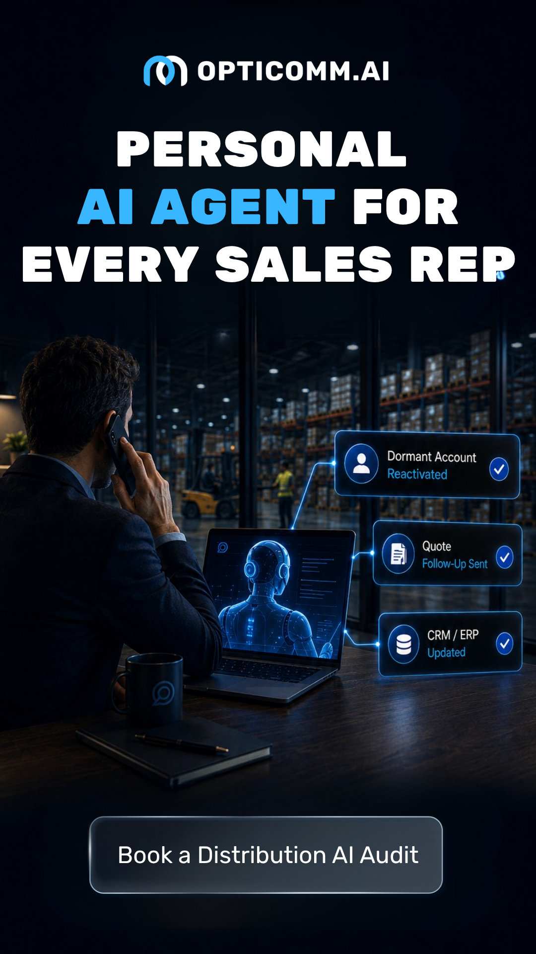 OptiComm.AI Facebook ad from Jul 9, 2026