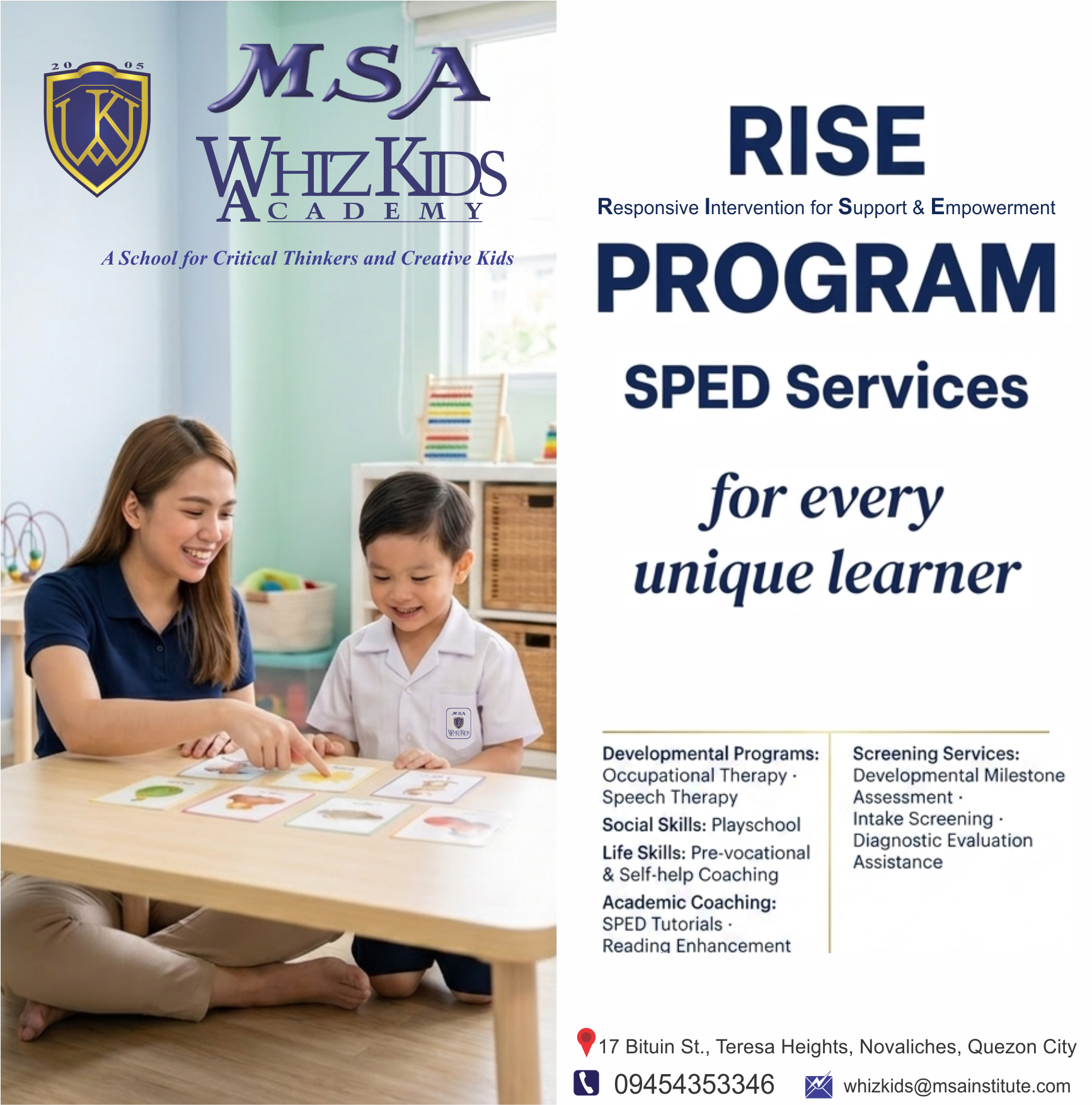 MSA Whiz Kids Academy Inc. Facebook ad: SPED Program