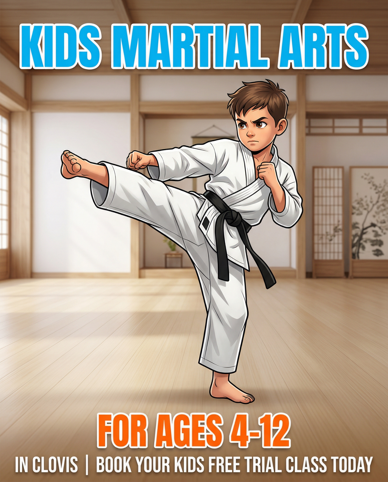 TKE Martial Arts Facebook ad: Free Kids Martial Arts Class in Clovis