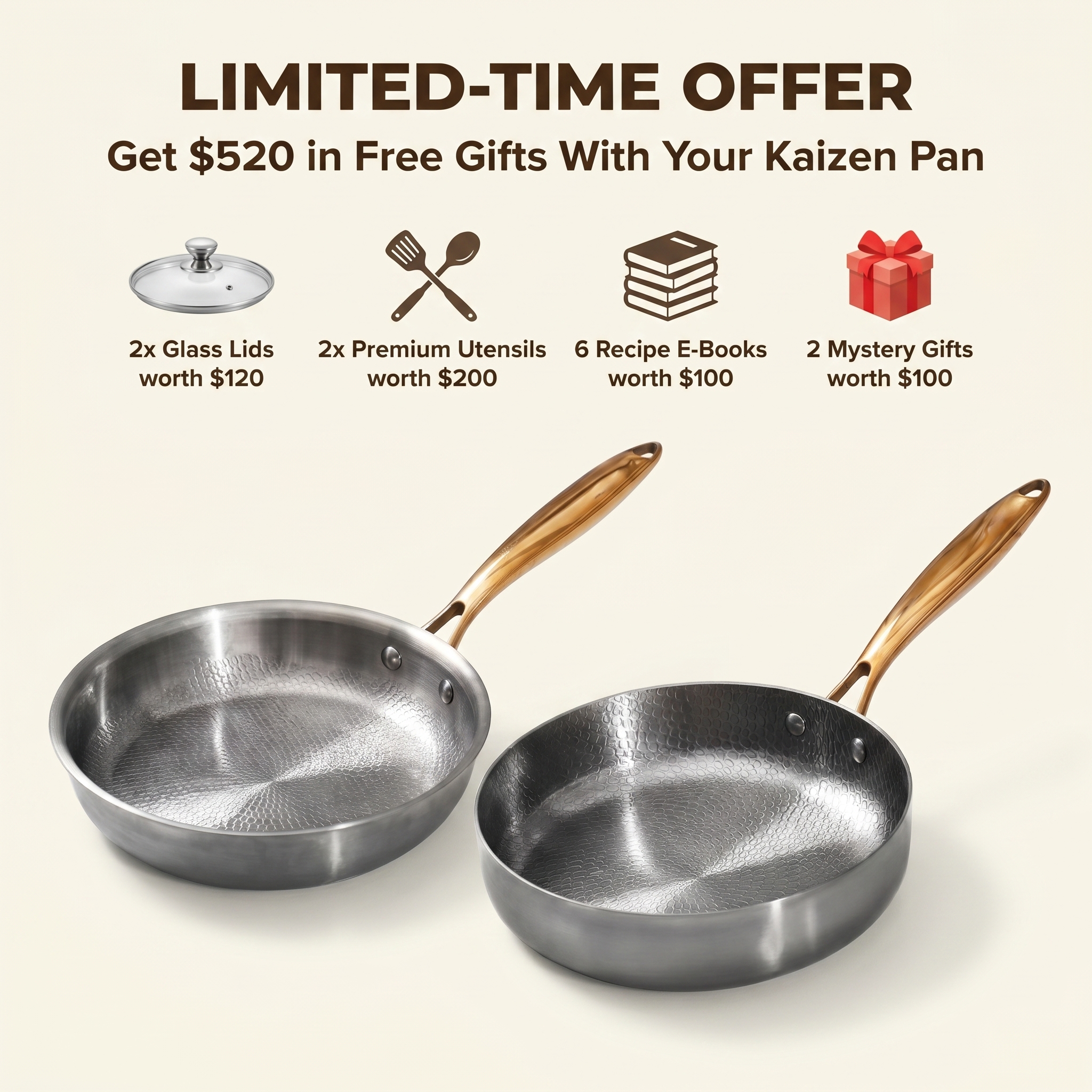 Kaizen Cookware Facebook ad: Get $520 in Free Gifts With Your Kaizen Pan