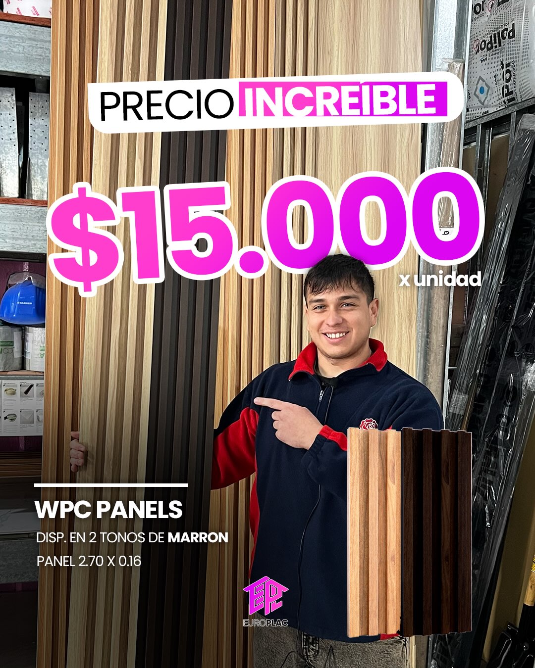 Europlac Contrucción en Seco Facebook ad: PROMO INCREÍBLE EN WPC PANEL 0,16 x 2,70…