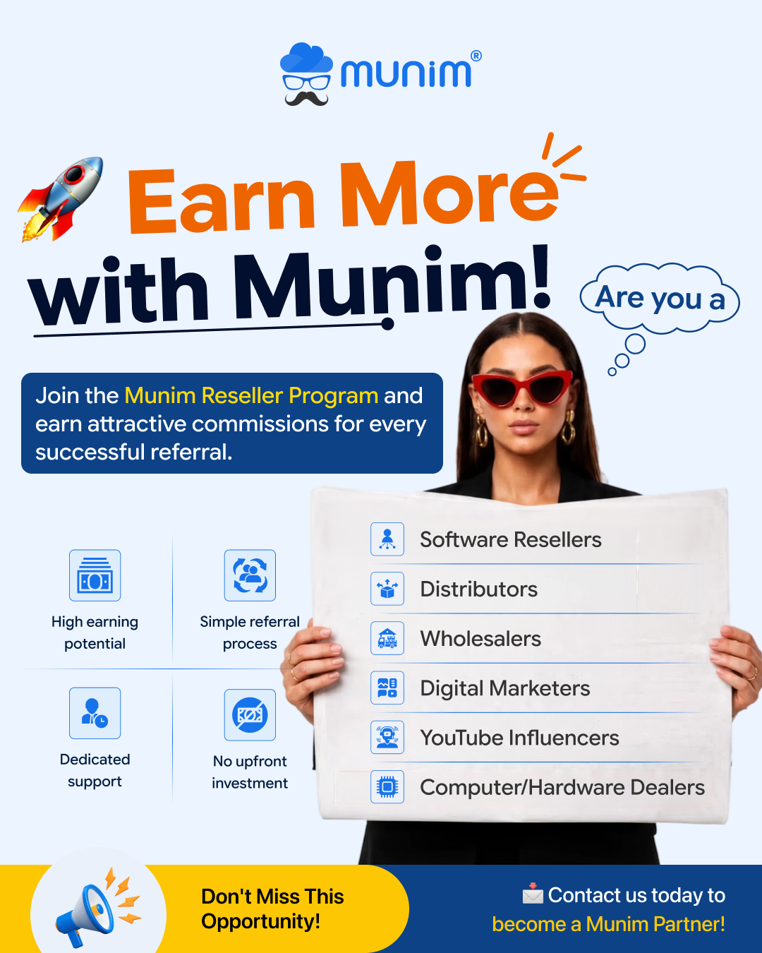 Munim - Accounting, Billing & GST Software Facebook ad: Become a Munim Partner