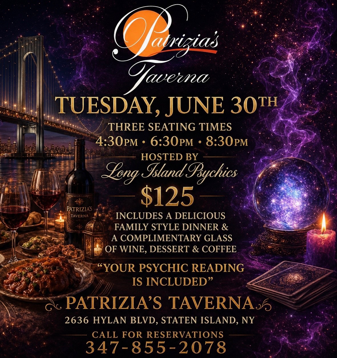 Brenda Lee & The Long Island Psychics Facebook ad: Psychic Dinner Night At Patrizia's Taverna