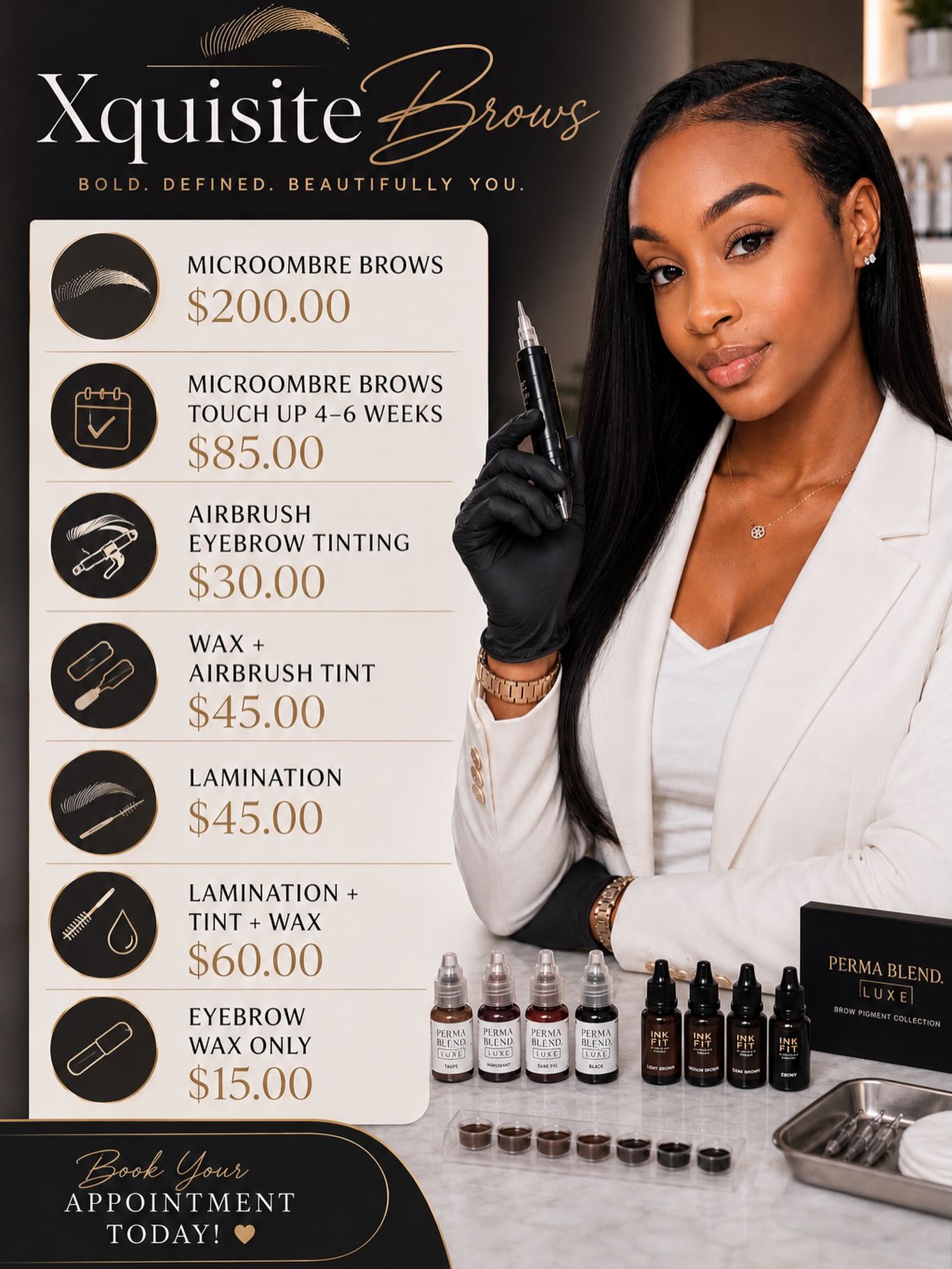 xquisitelash Facebook ad: Wake up with perfect brows every day!