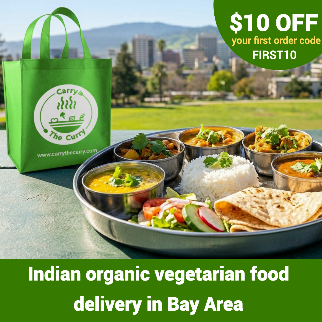 Carry The Curry Facebook ad: Organic Indian Vegetarian Meals, Freshly Cooked