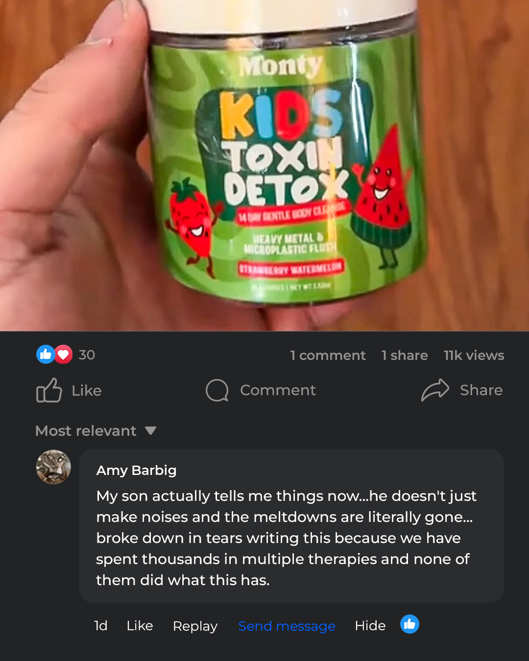 Monty Supplements Facebook ad: We spent thousands in therapies and none of them did what…