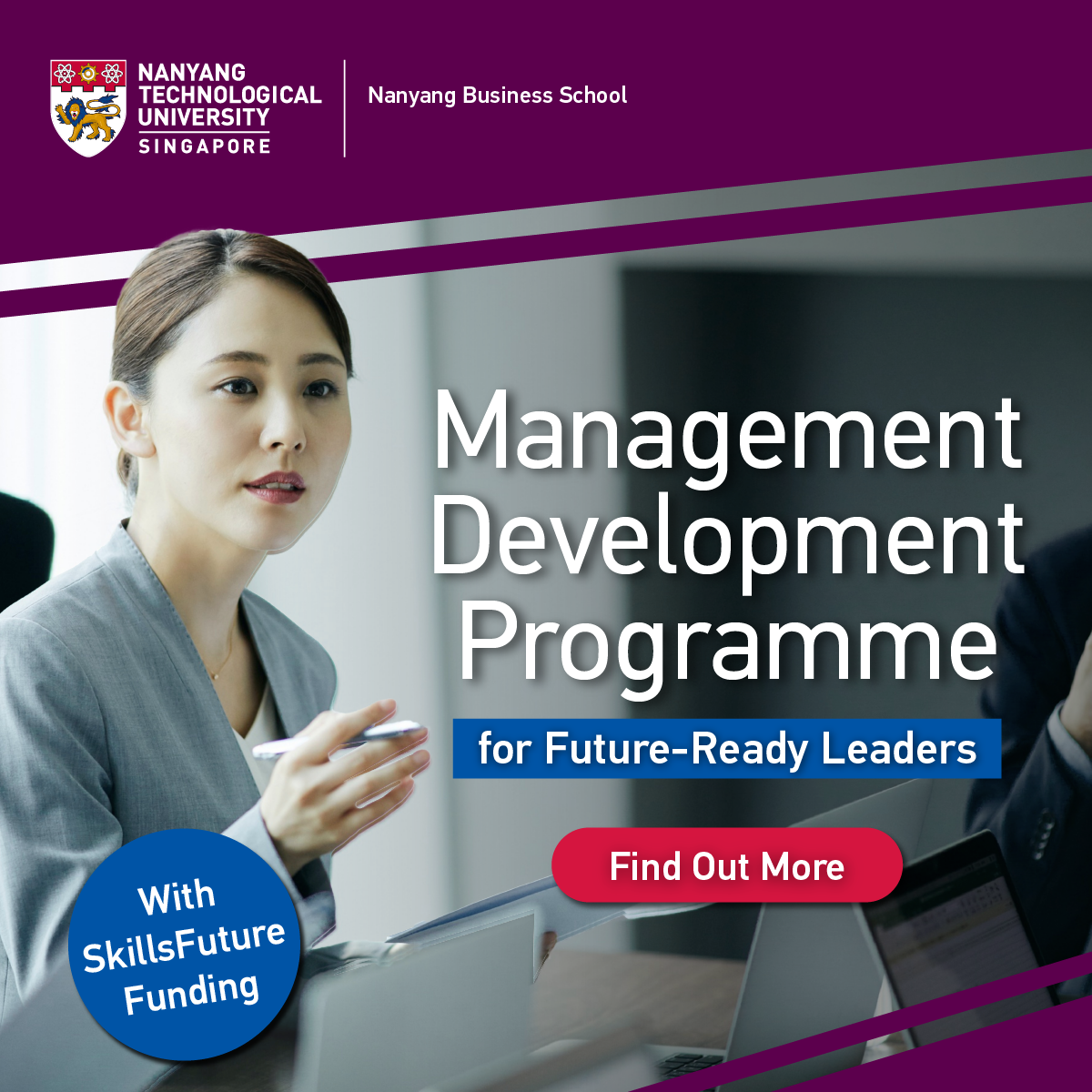 Nanyang Business School - Executive Education Facebook ad: SkillsFuture of up to 70% funding