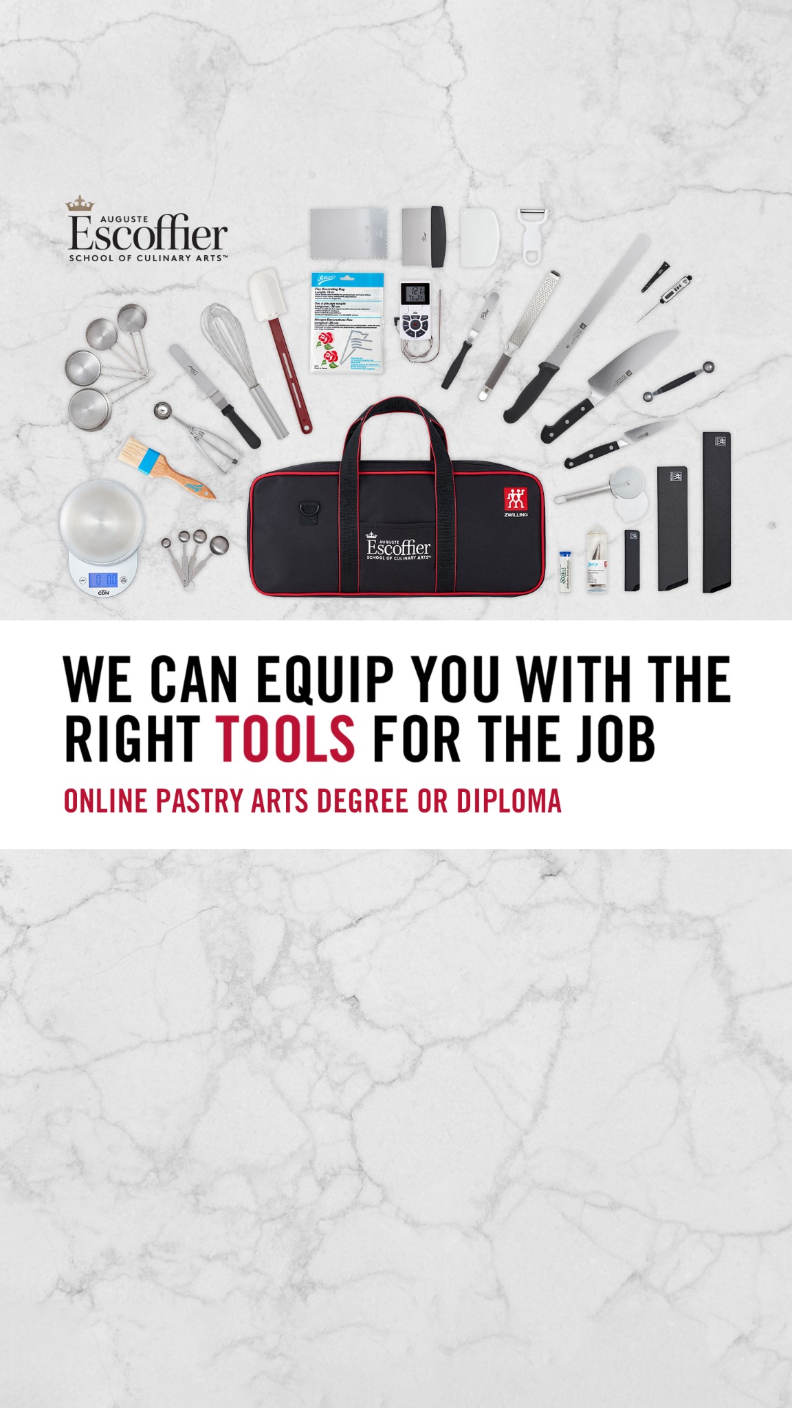 Auguste Escoffier School of Culinary Arts Facebook ad: Our Pastry Arts Toolkit Is Pretty Sweet