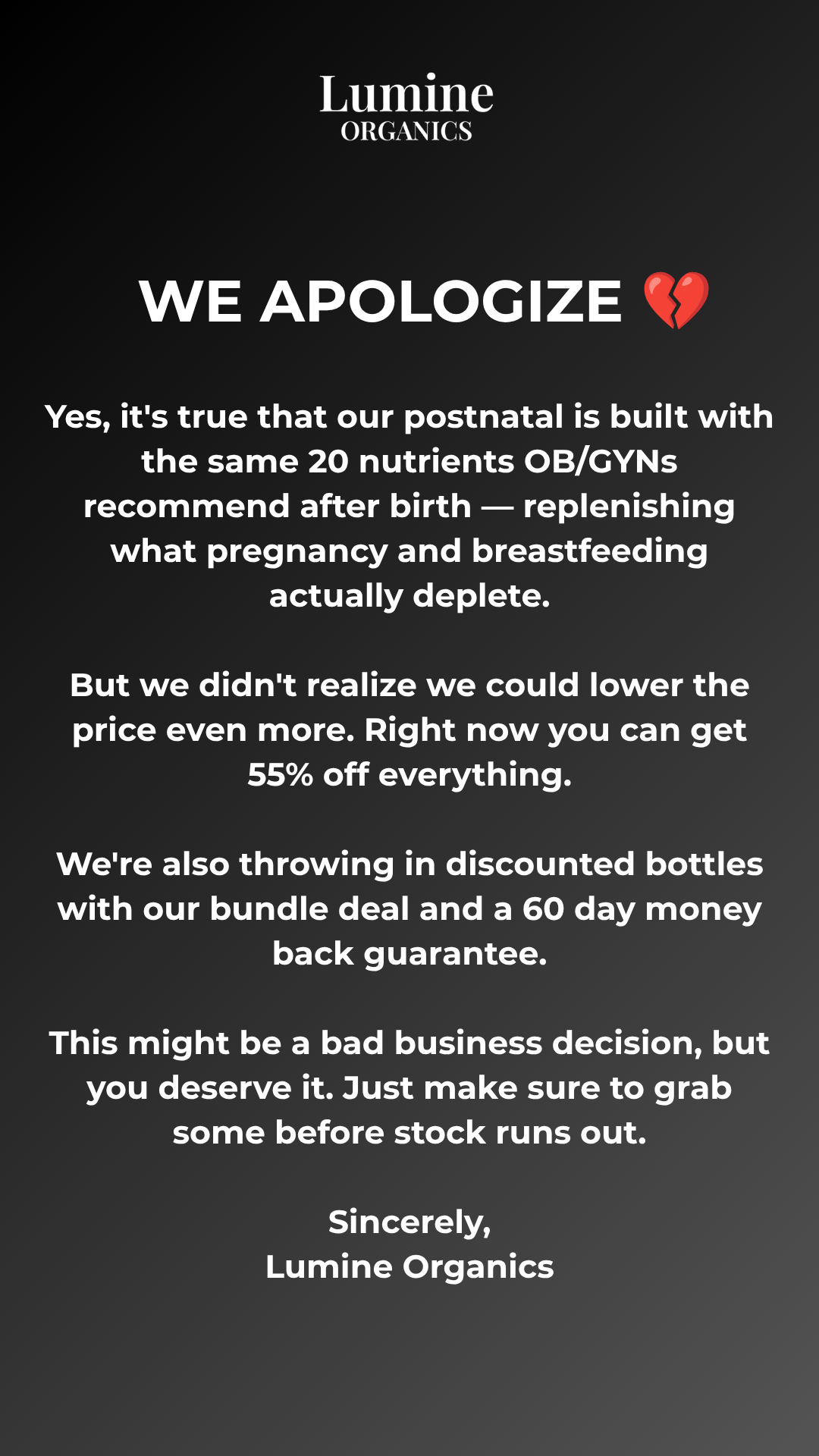 Lumine Organics Facebook ad