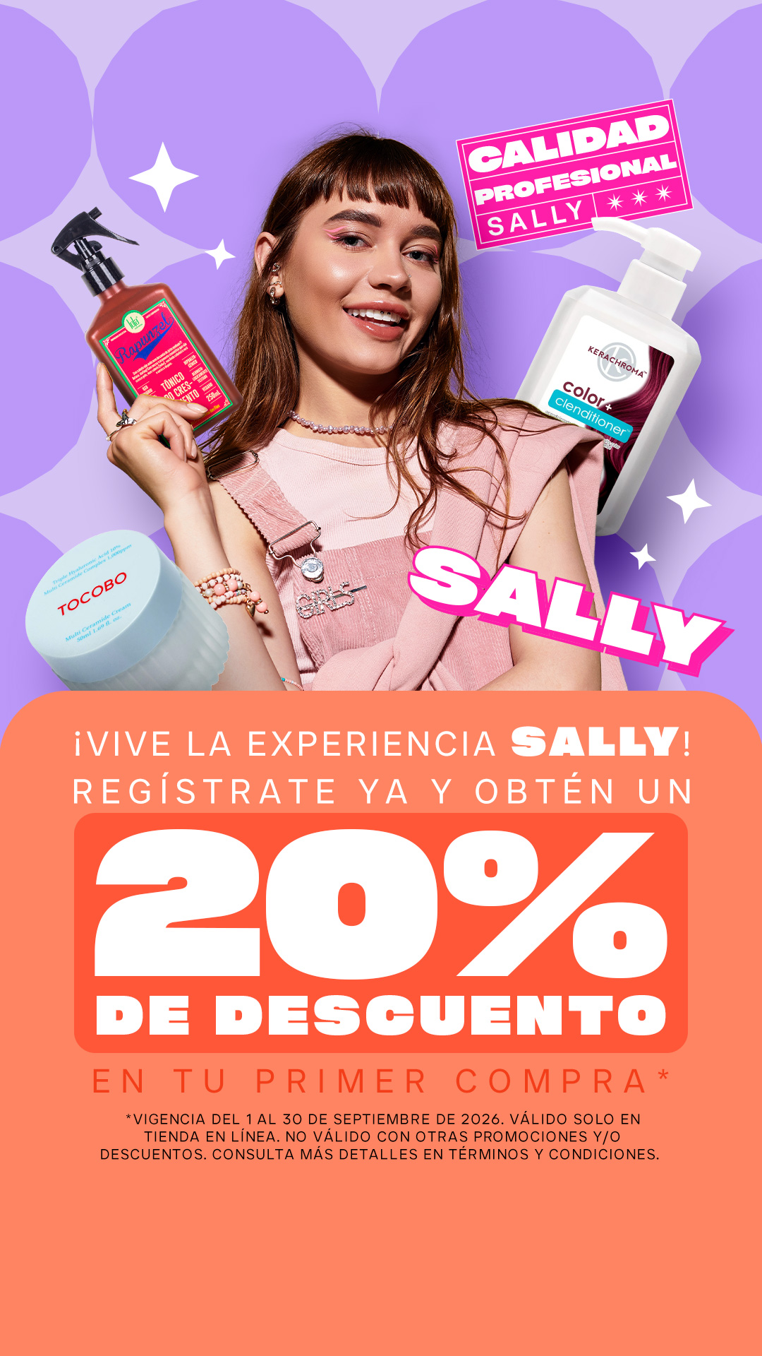 Sally México Facebook ad: 20% Off primera compra