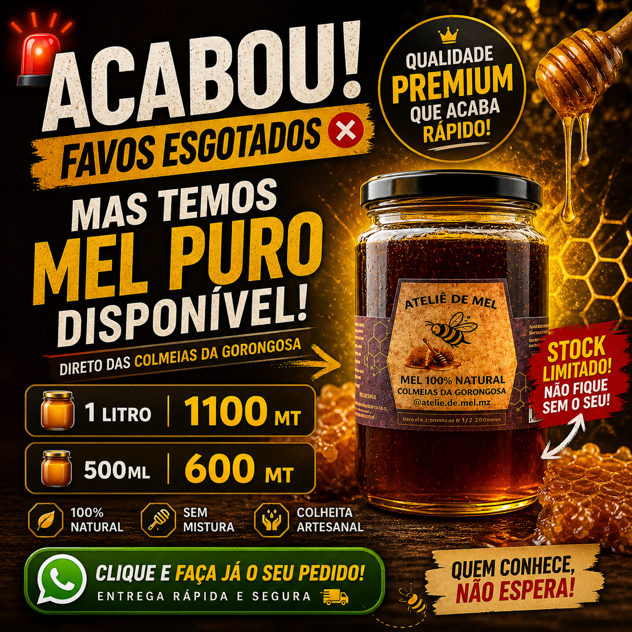 Ateliê do Mel.mz Facebook ad: Mel 100% puro