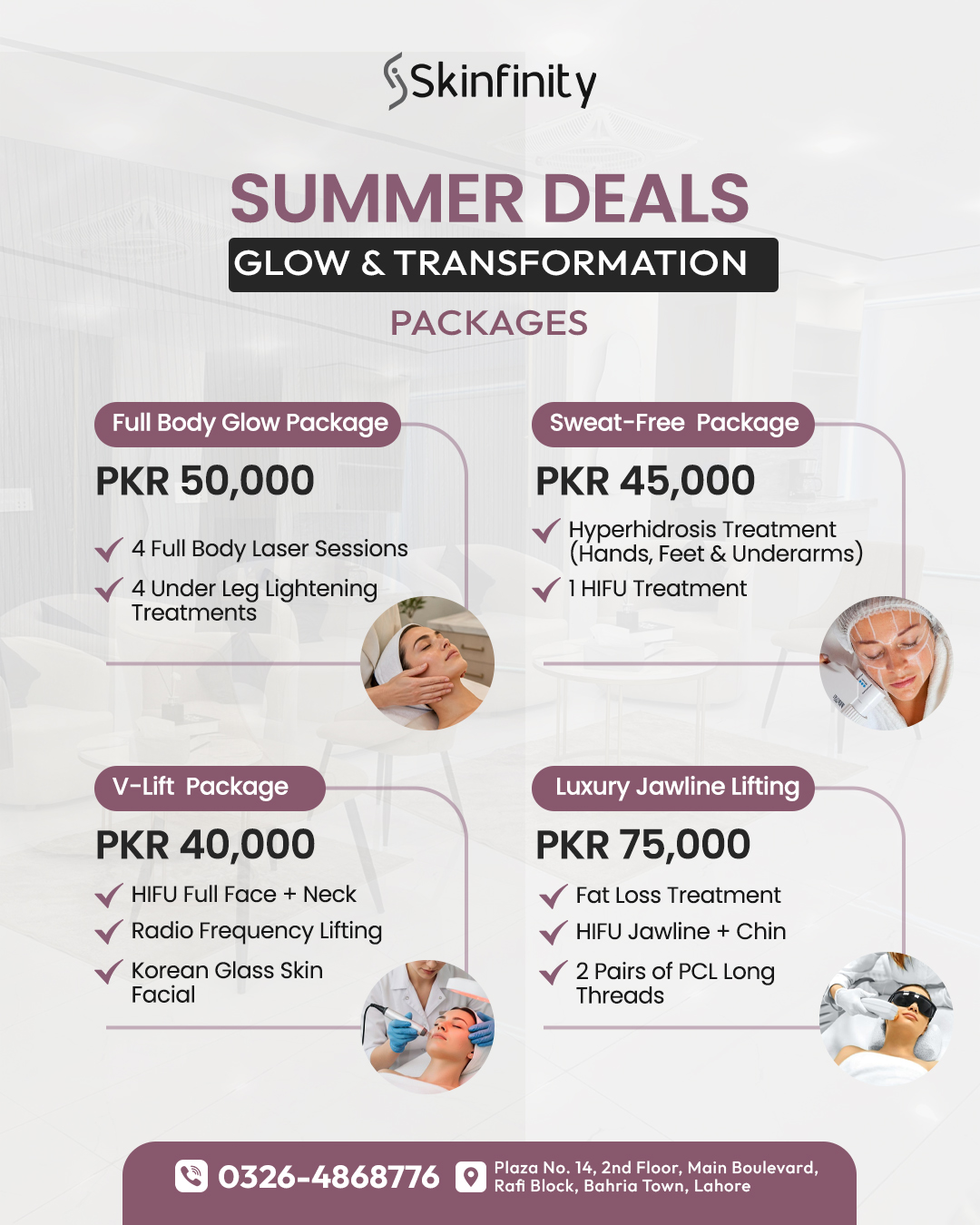 Skinfinity Facebook ad: Summer Glow & Transformation Packages