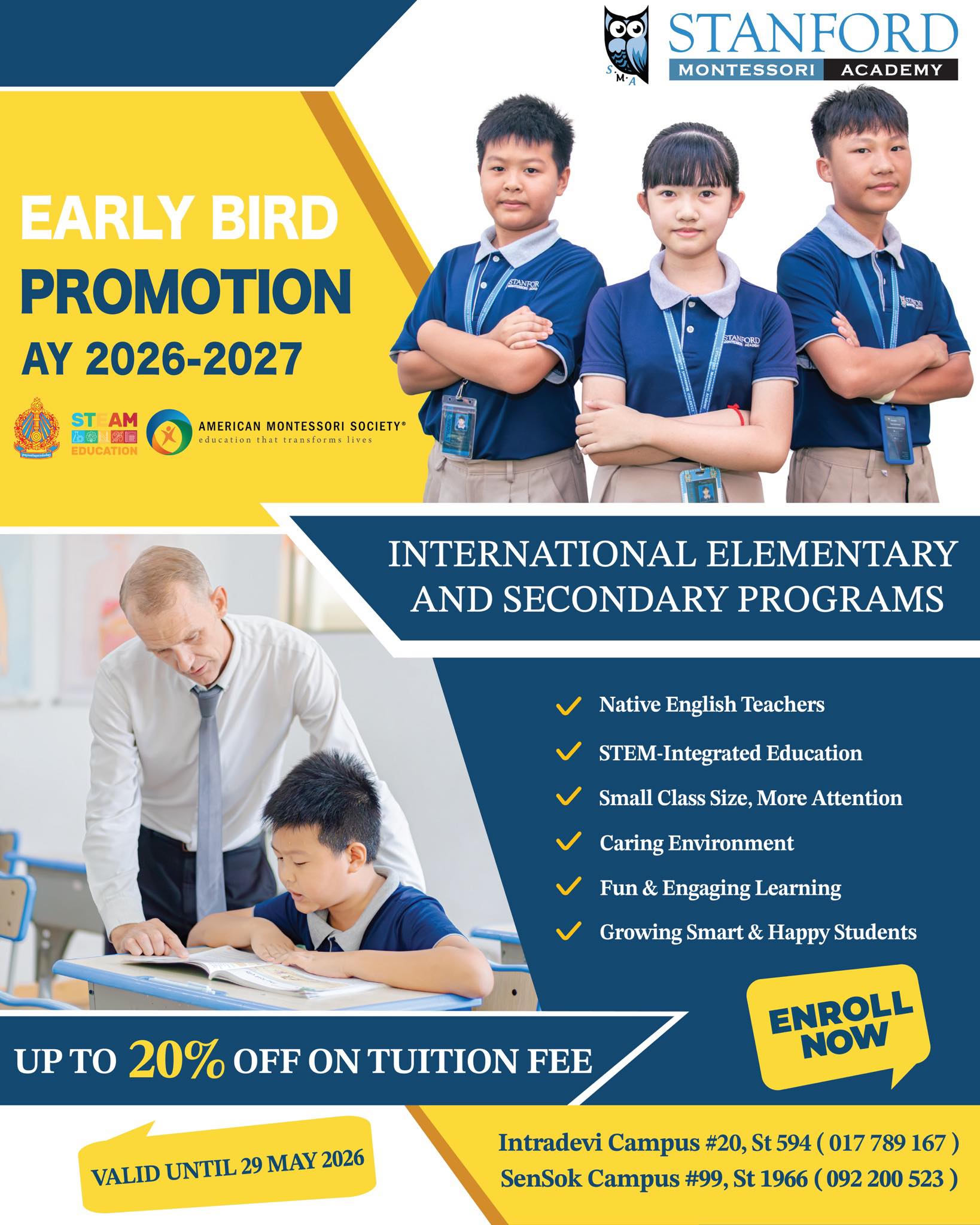 Stanford Montessori Academy Facebook ad: Our Early Bird Promotion for Academic Year 2026-2027…