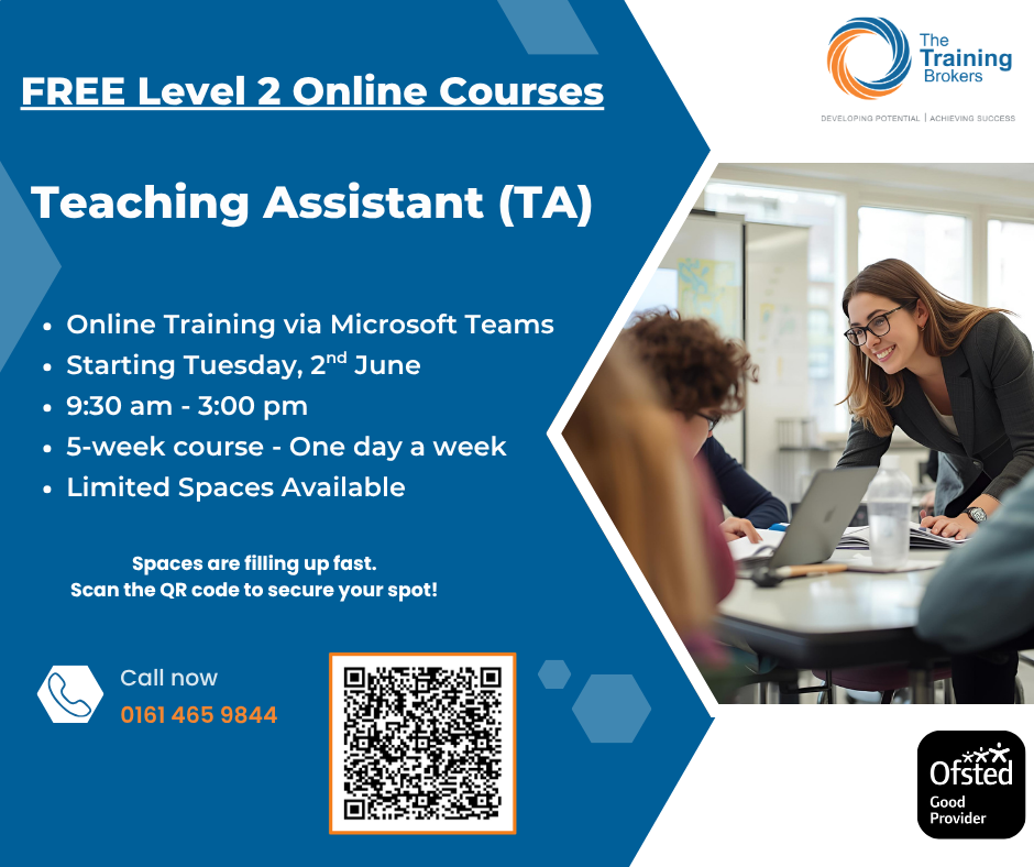 The Training Brokers Ltd Facebook ad: Qualify as a Teaching Assistant in 5 Weeks.