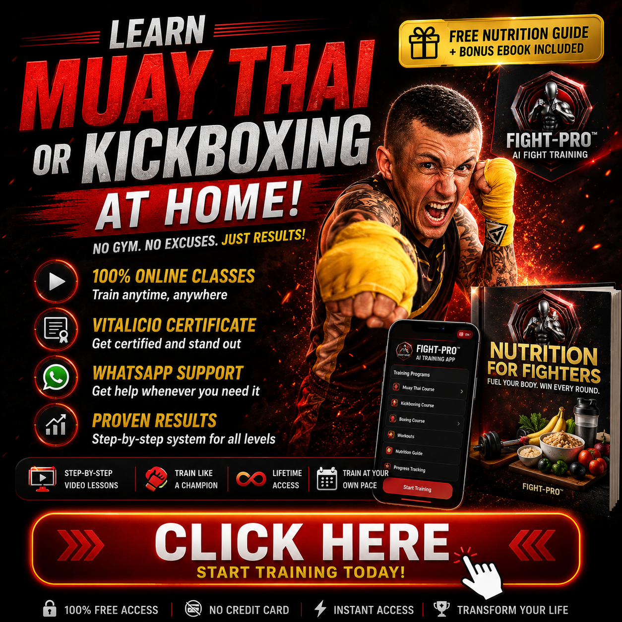 Coach: Fabio Tabosa muay thai e kickboxing Facebook ad: FREE COURSE TODAY LEARNING kickboxing muay thai