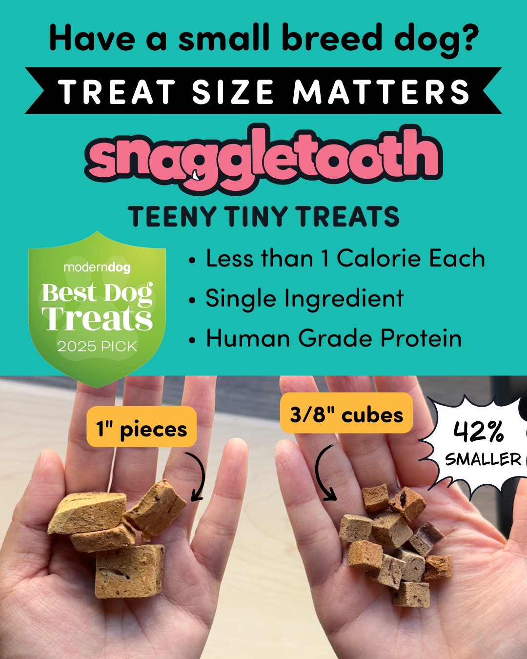 Snaggletooth Pets Facebook ad: Actually Teeny Tiny Treats