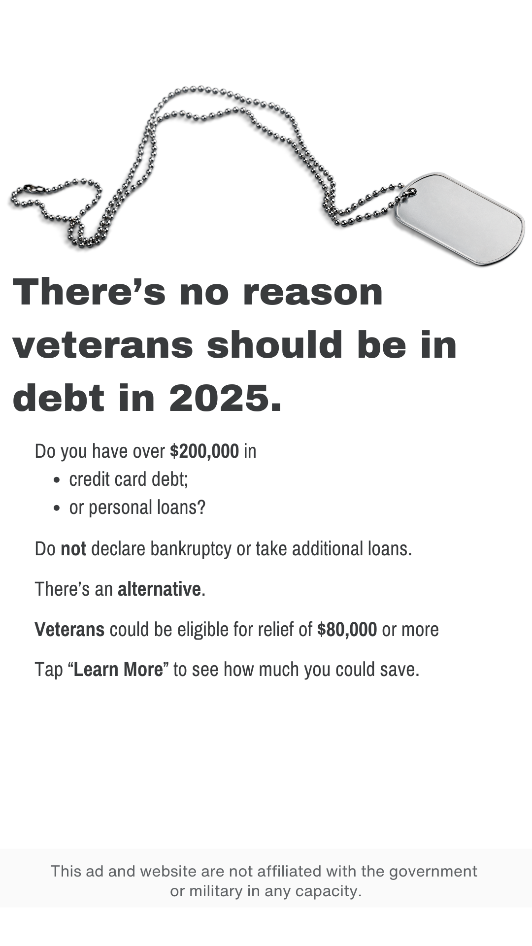 Veteran Debt Assistance Facebook ad