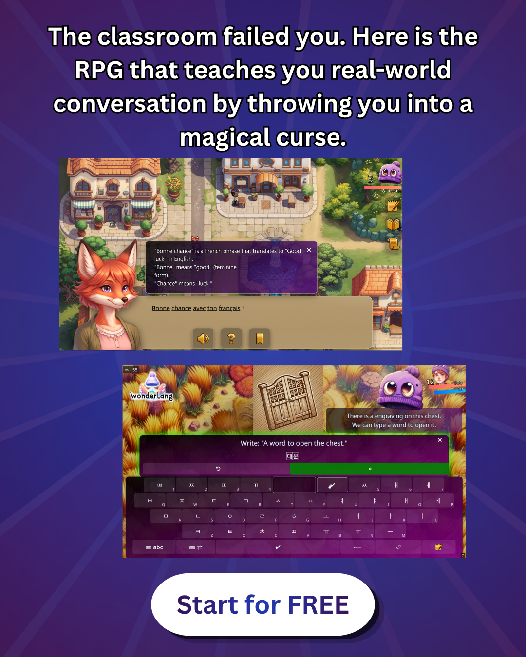 WonderLang Facebook ad