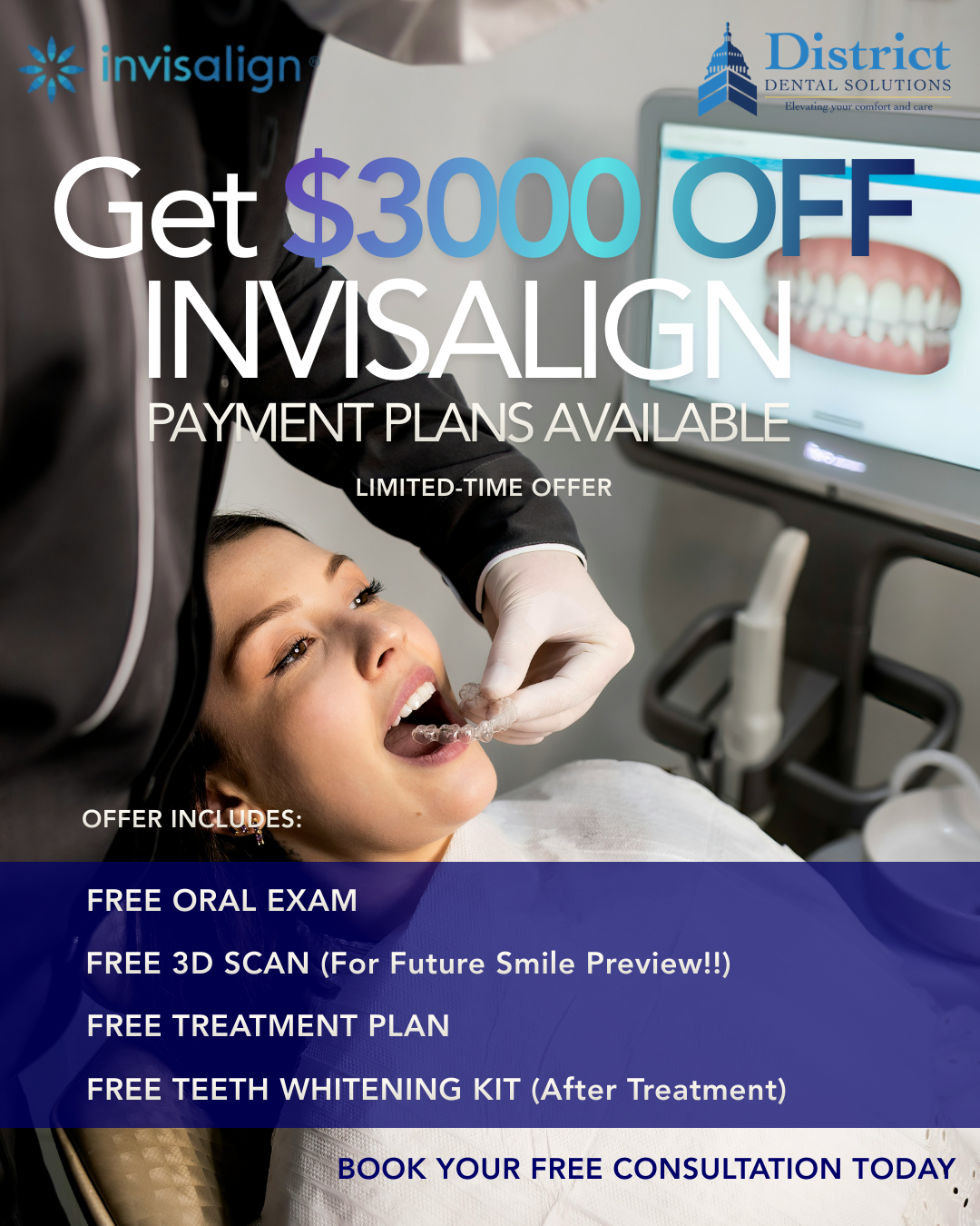 District Dental Solutions Facebook ad: Limited Time: $3,000 OFF Invisalign in Washington