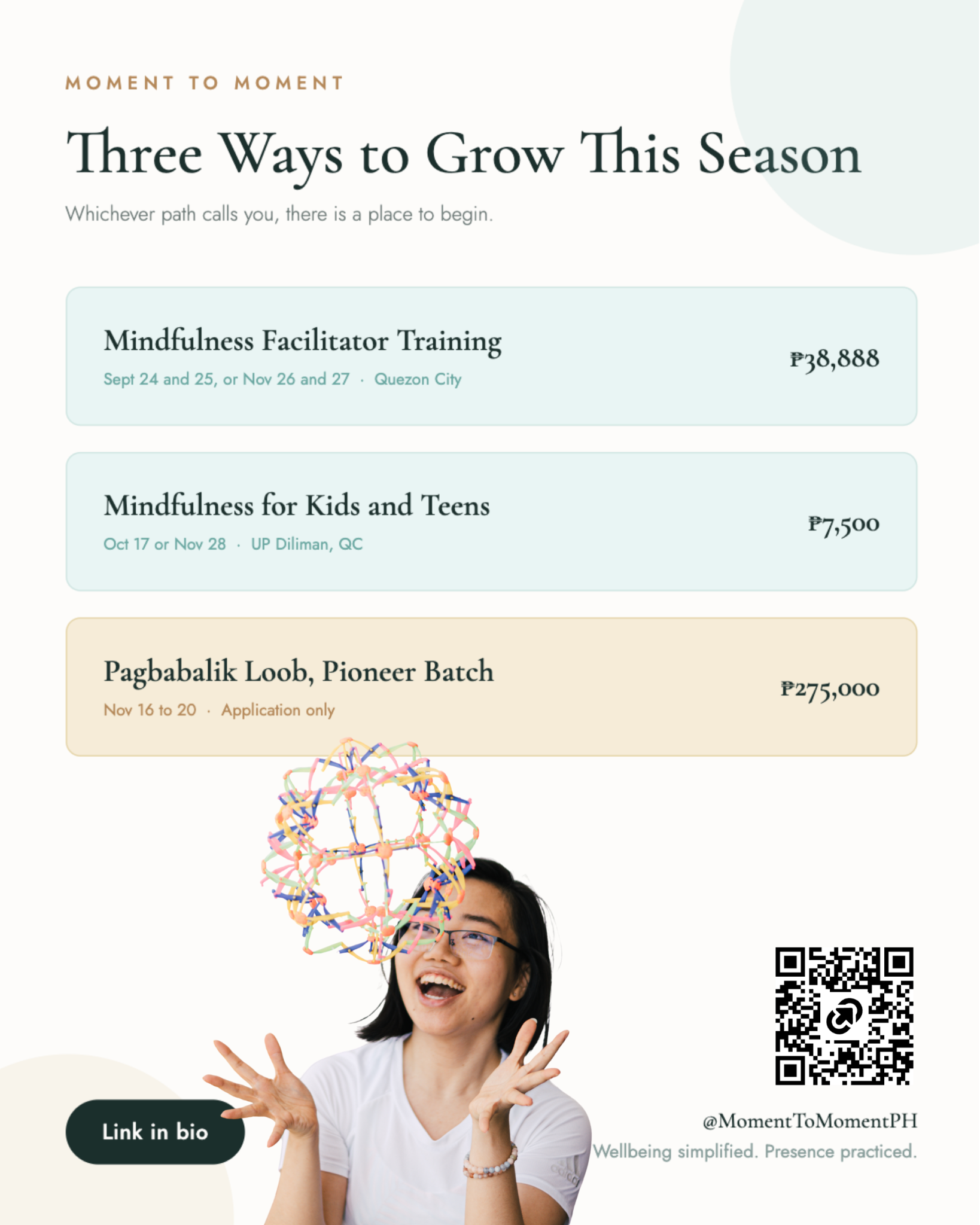 moment to moment Facebook ad: Three ways to grow with Moment to Moment…