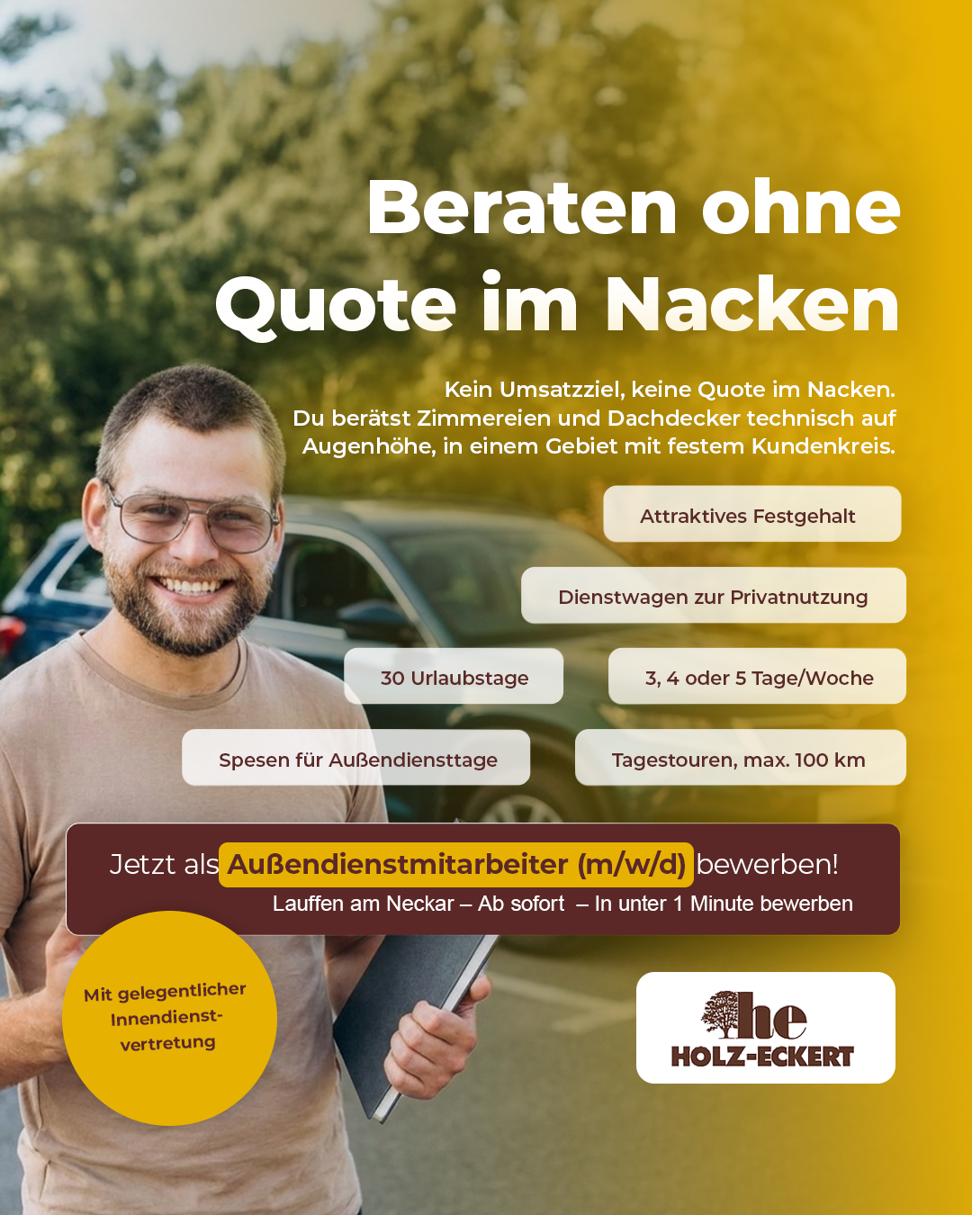 Holz-Eckert Facebook ad: Bewirb Dich in unter 1 Minute!
