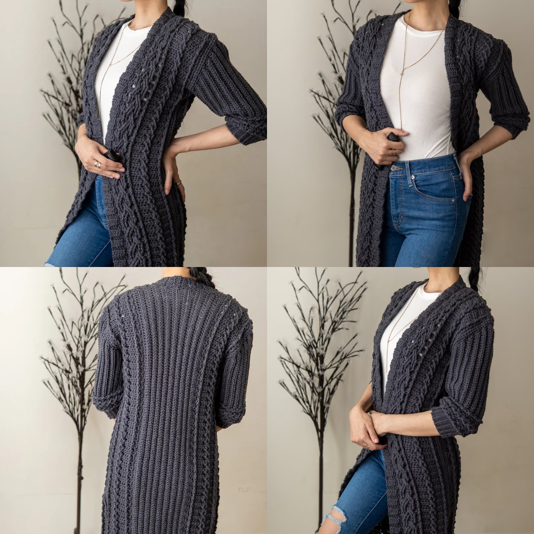 Crochet Facebook ad: Column Grace Outerwear Crochet Pattern