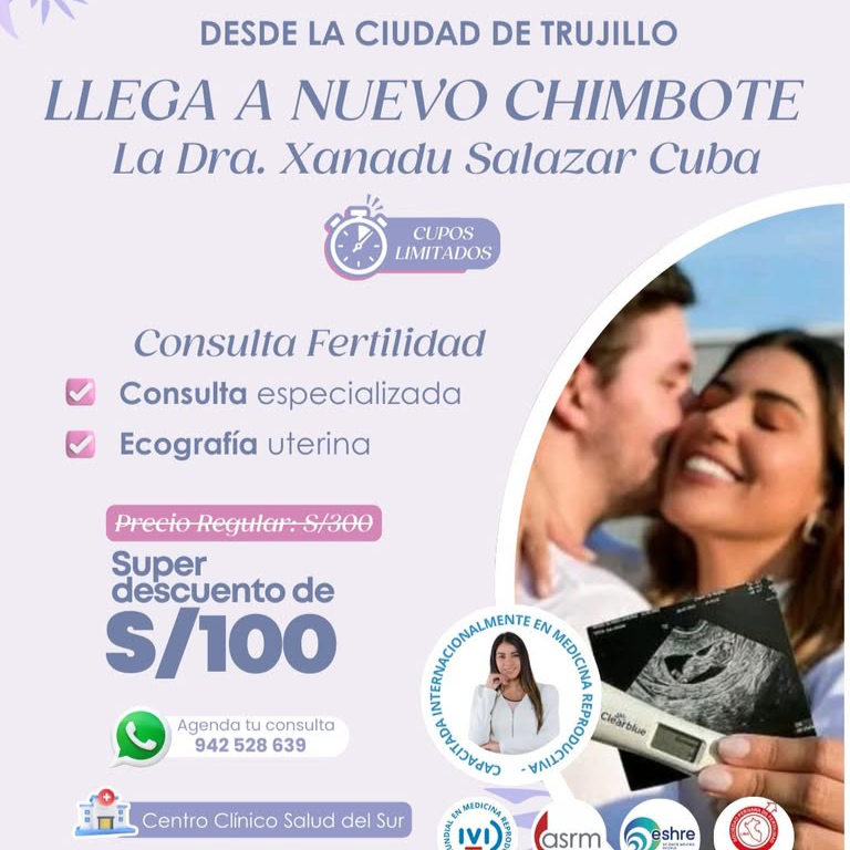 Dra Xanadu Salazar Ginecóloga - Esp Medicina Reproductiva - Fertilidad. Facebook ad: Nos vemos en CHIMBOTE, estoy lista para ofrecerte…