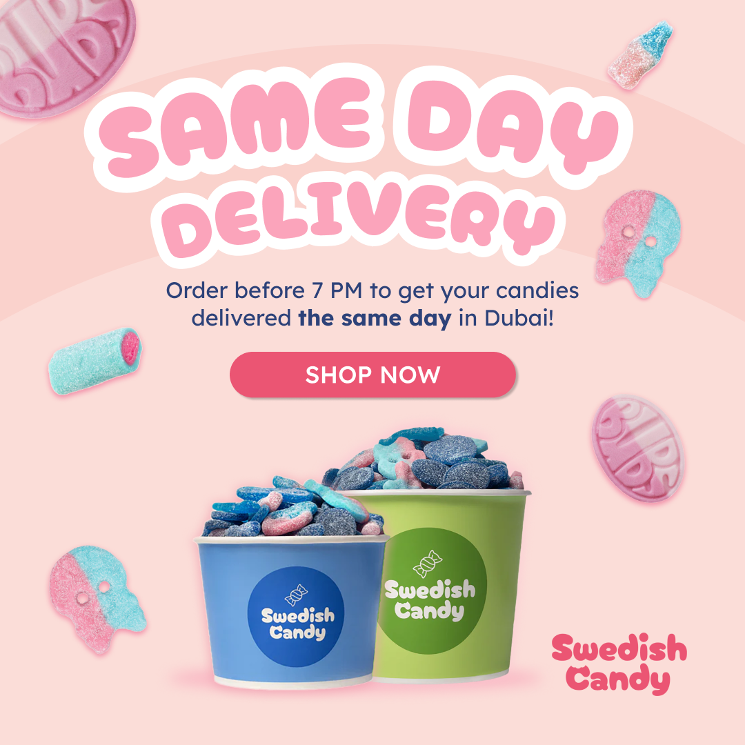 Swedish Candy UAE Facebook ad: SAME DAY DELIVERY