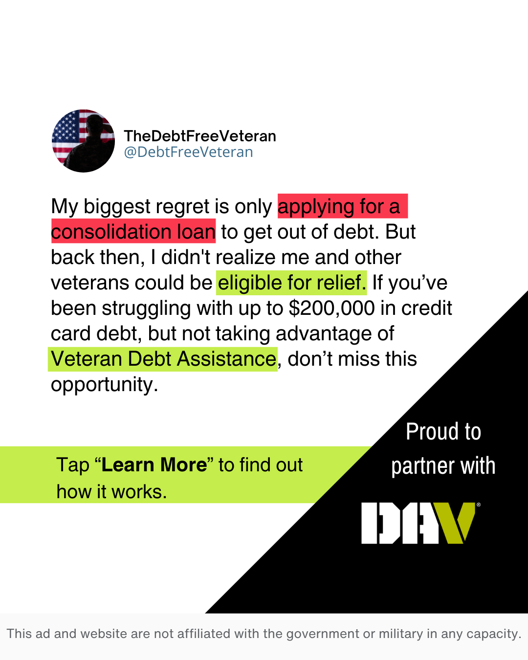Veteran Debt Assistance Facebook ad