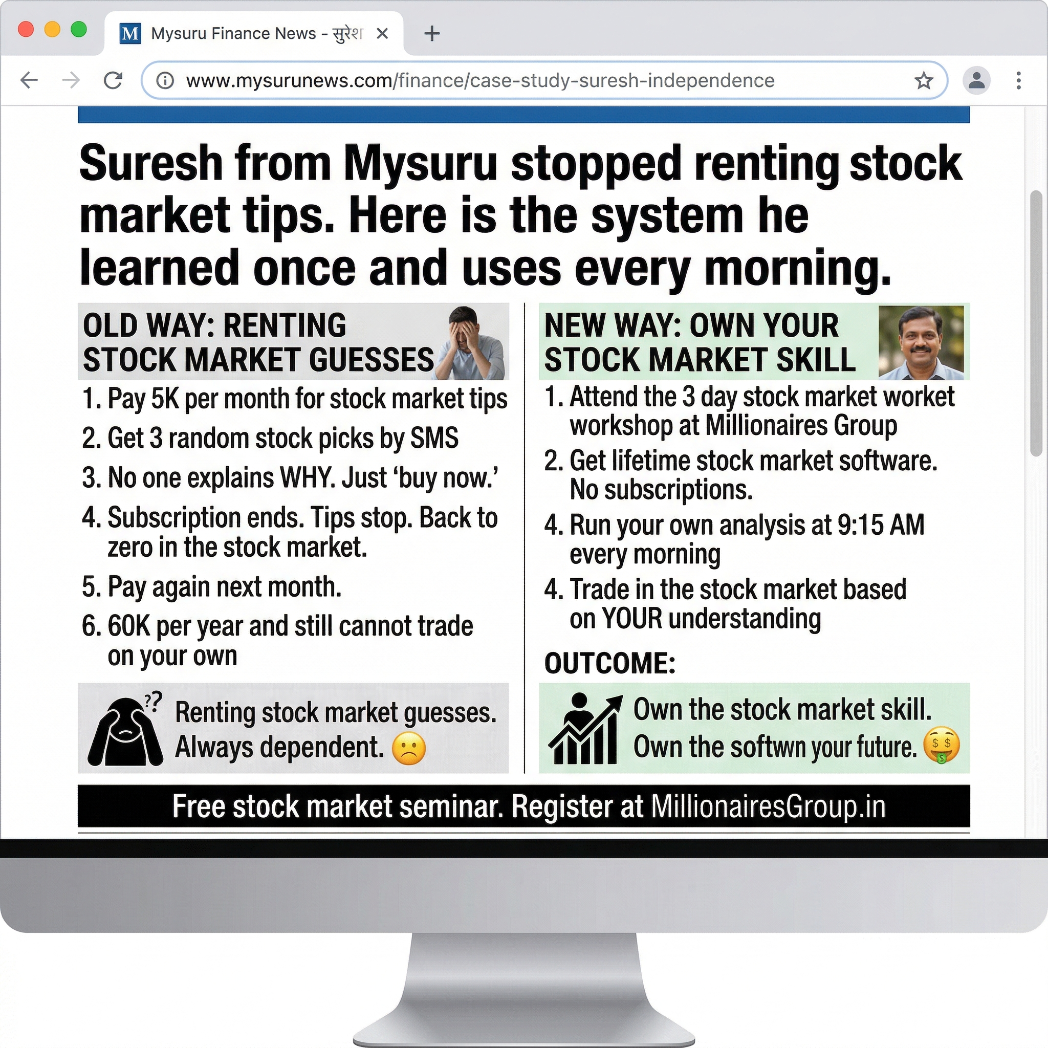 Millionaires Group Stock Market Training Institute Facebook ad