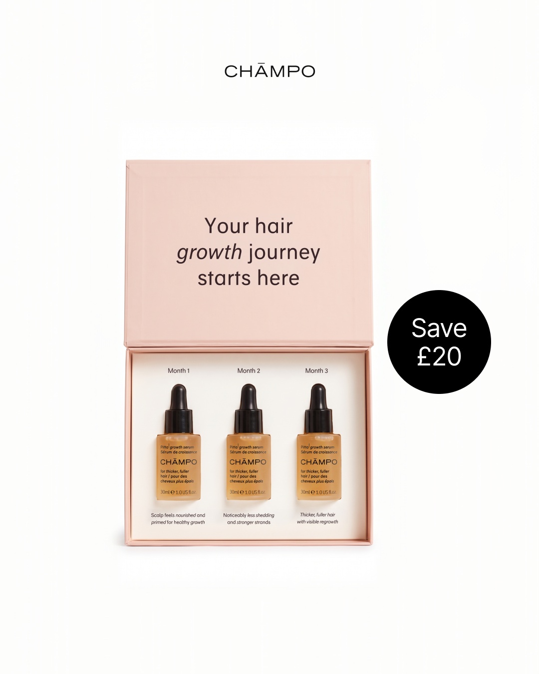 Chāmpo Haircare Facebook ad: Save £20 on Thicker, Fuller Hair