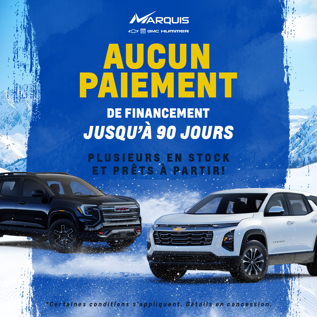 Marquis Automobiles Inc. Facebook ad: 90 Jours Sans Paiement