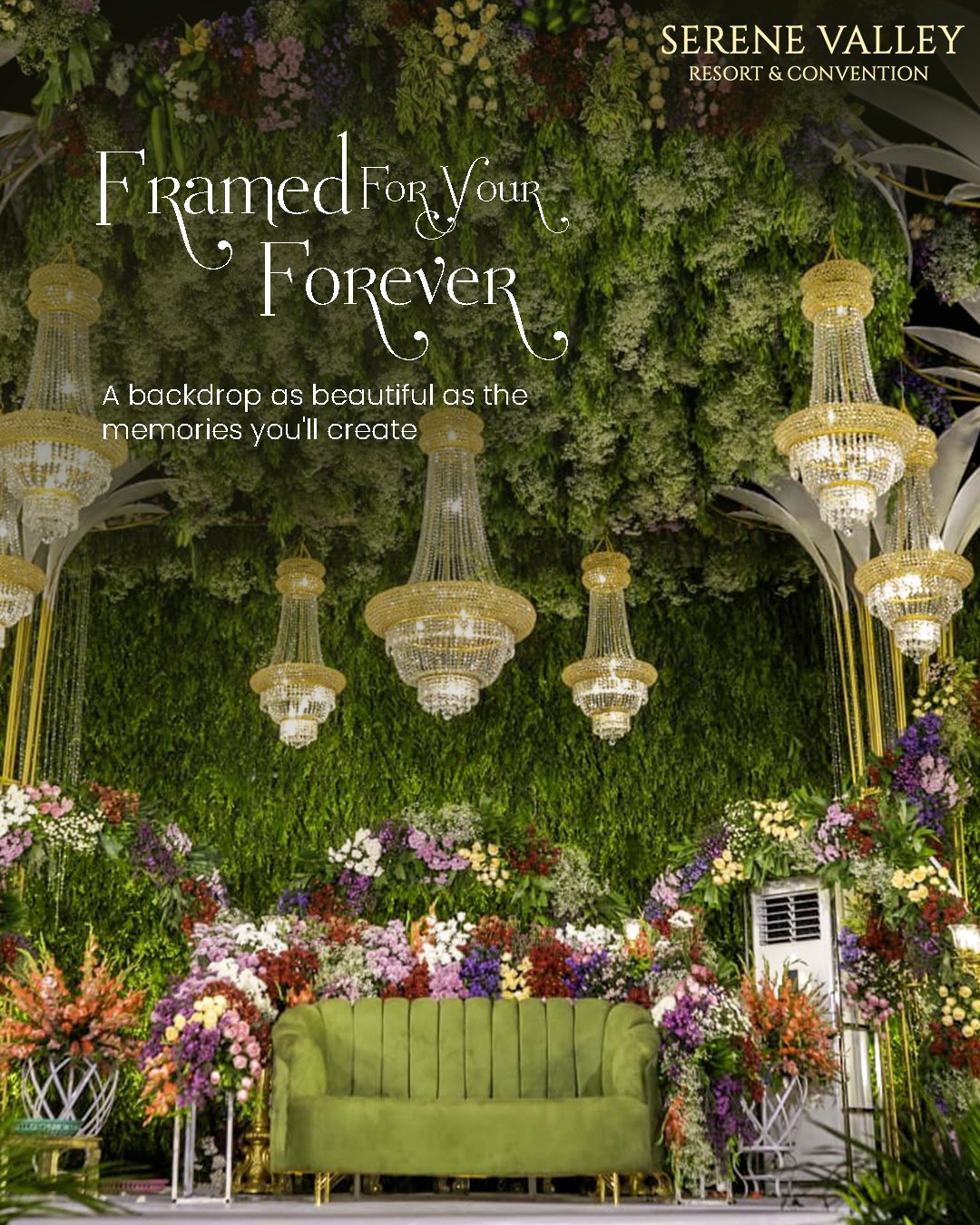 Serene Valley Resort & Convention Facebook ad: Expansive lawns, elegant venues and beautifully…