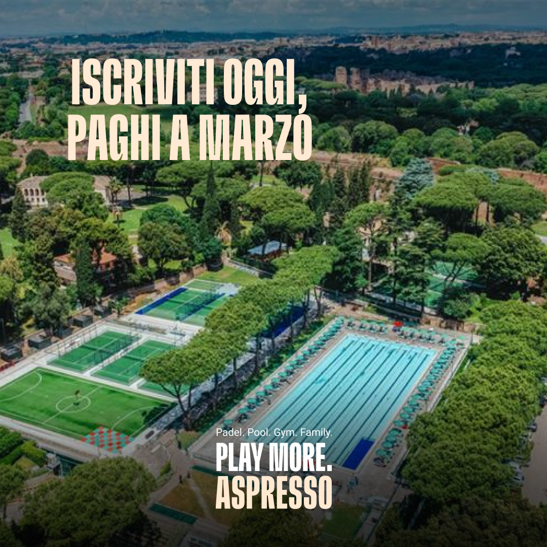 Aspresso Club Roma Facebook ad: Piscina, padel, fitness e corsi in zona Piramide.