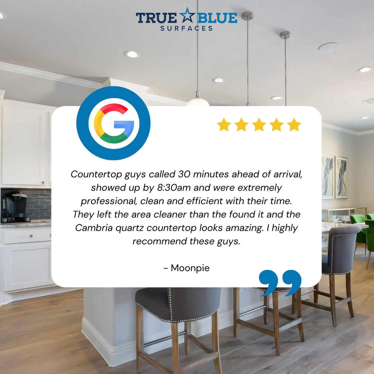 True Blue Surfaces Facebook ad from Oct 14, 2025