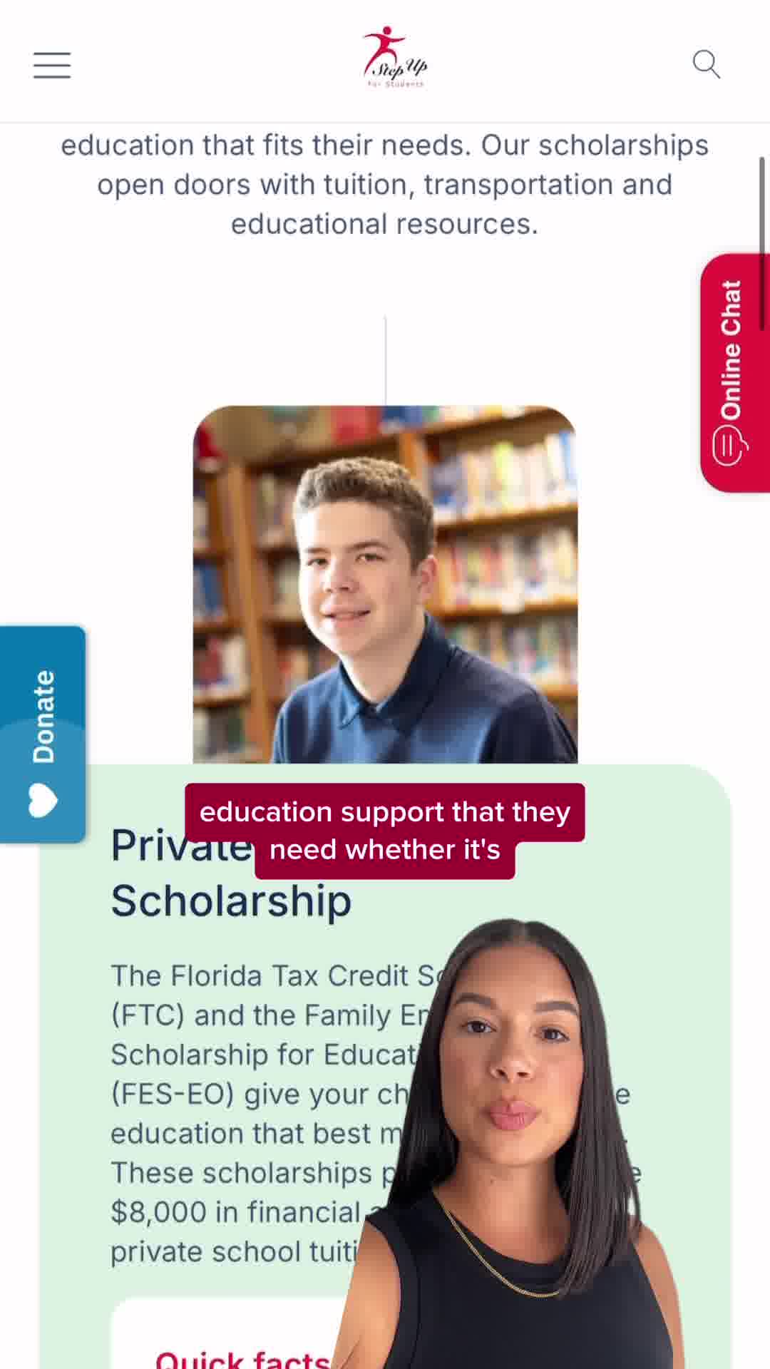 Step Up For Students Facebook ad: Every child deserves a chance to shine