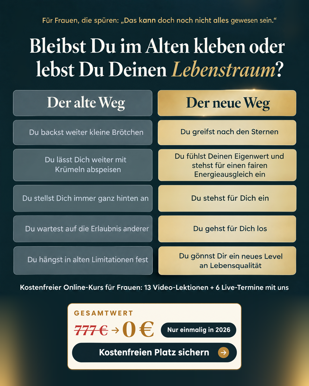 Susanne & Nicole Facebook ad: Kostenfreier Online-Kurs zum Leben, das Du wirklich willst