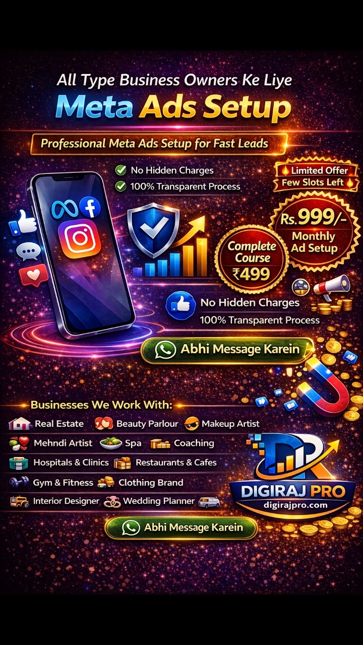 Digirajpro Meta Ads course Facebook ad: Ads Setup या Meta Ads Course चाहिए? अभी Message करें।
