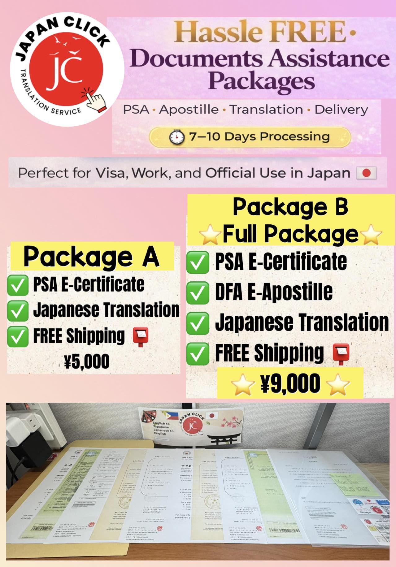 JAPAN click Translation service Facebook ad: We provide full documents assistance and coordination, from…