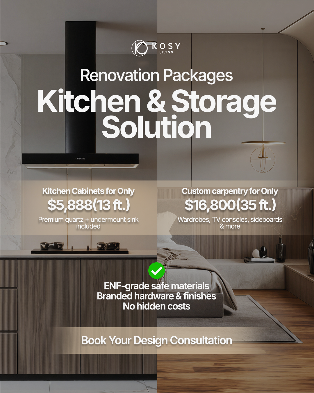 Kosy Living Singapore Facebook ad: Kitchen & Carpentry Package