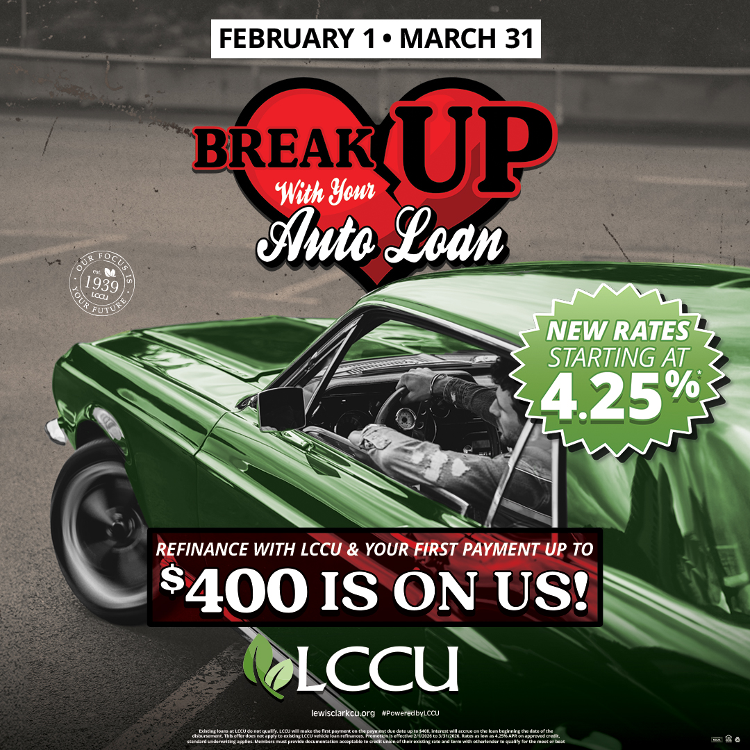 Lewis Clark Credit Union Facebook ad: Break Up with Your Auto Loan