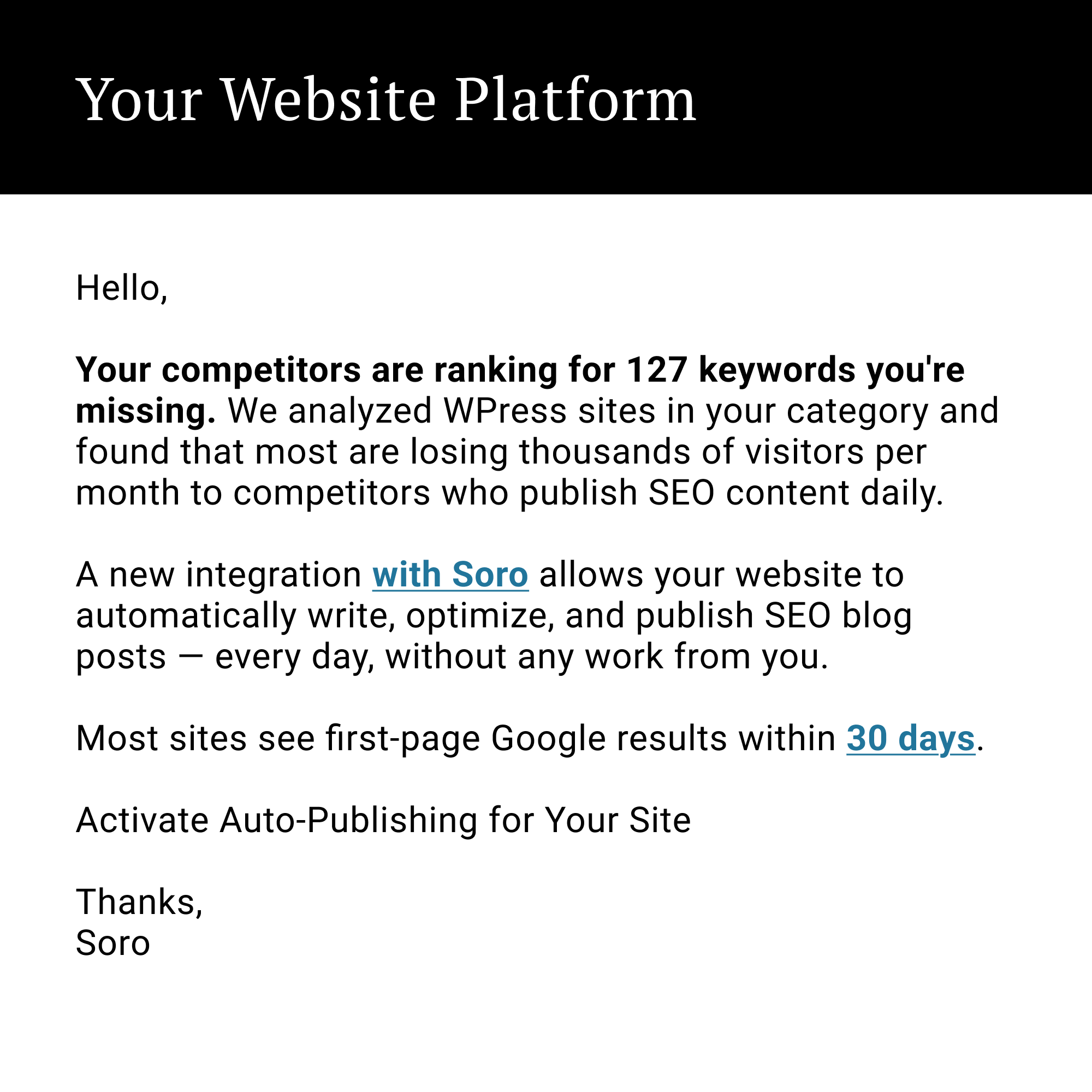 Soro SEO Facebook ad