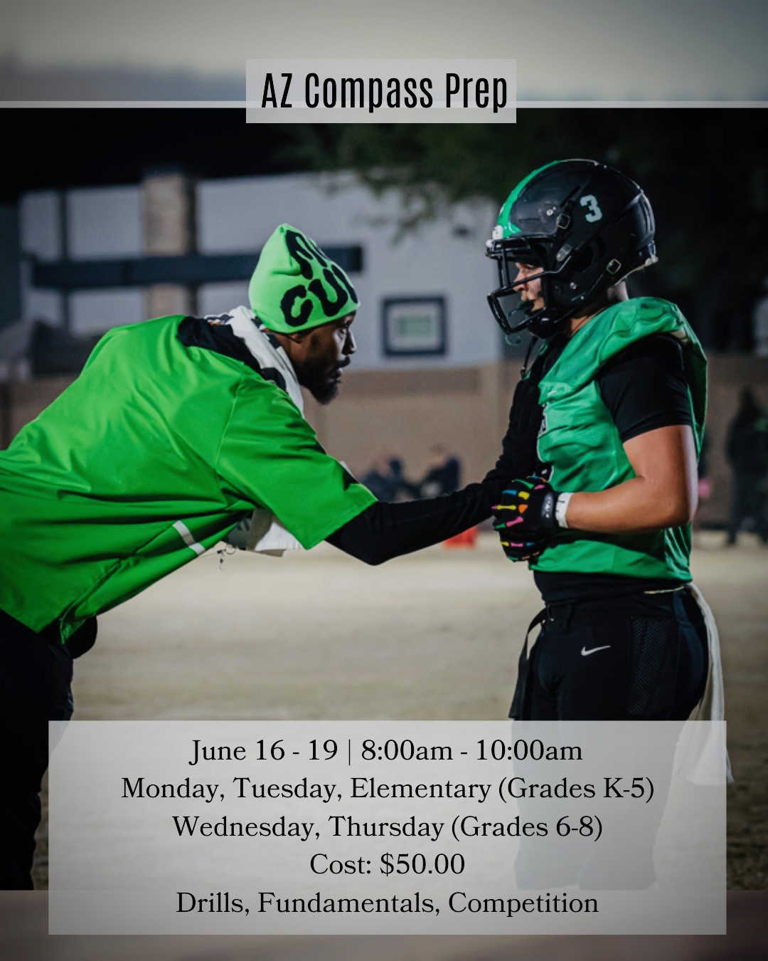 AZ Compass Prep Facebook ad: Join us this June for AZCP Summer Football Camp!