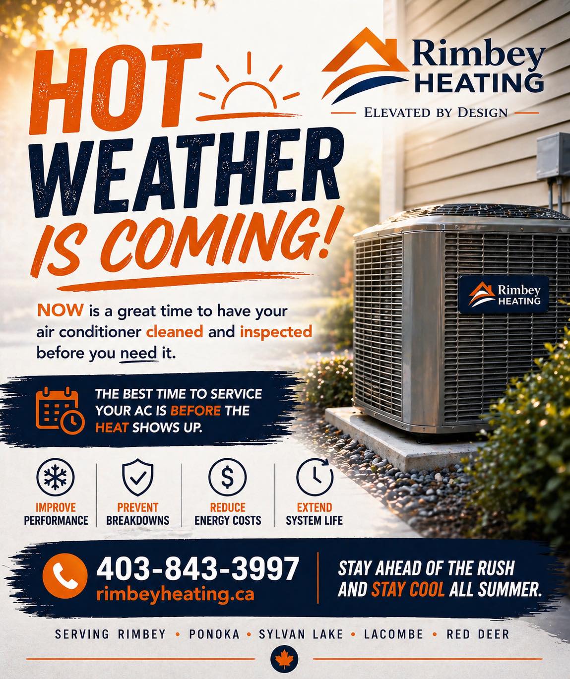 Rimbey Heating Facebook ad: Hot weather is coming to Rimbey, Ponoka, and…