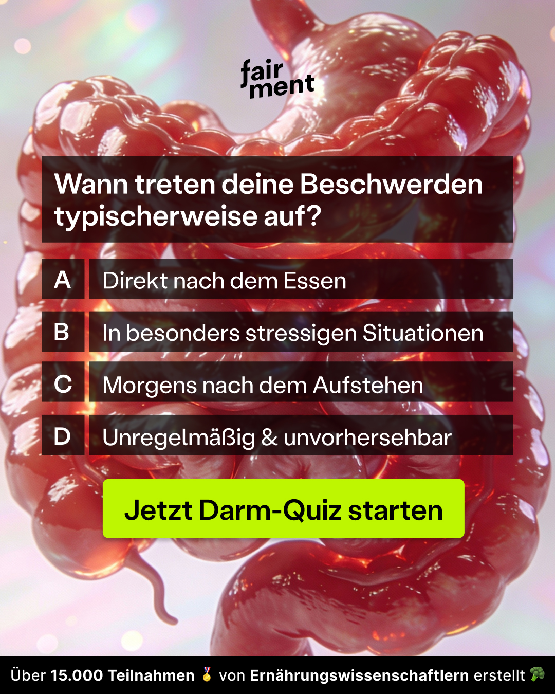 Fairment Facebook ad: Dein Test gegen Bauchprobleme