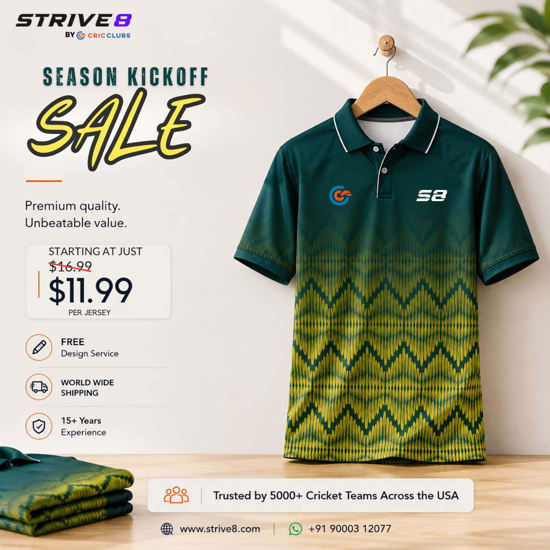 Strive8.com Facebook ad: Custom Cricket Jerseys From $11.99