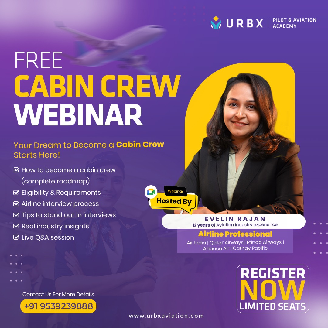URBX Pilot and Aviation Facebook ad: Free Cabin Crew Webinar, Start Your Aviation Career